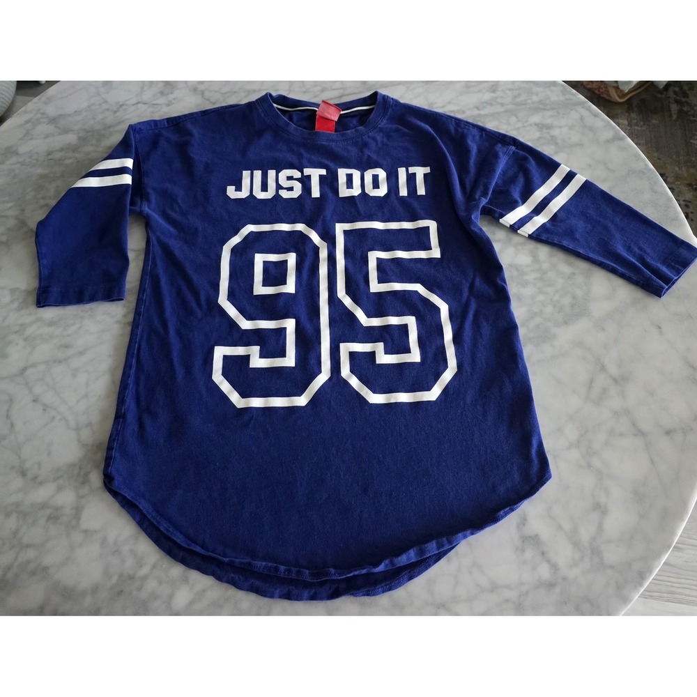 Nike Just Do It 3/4 Sleeve Raglan Baseball Shirt Women's Size Large Royal Blue